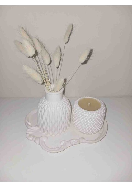 Minimalist Taş Tozu Dekor Set – Vazo, Mum ve Tepsi 3’lü fiyatları