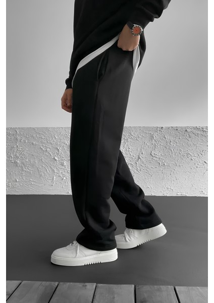 Erkek Siyah Baggy Yazlık 3 Iplik Bol Kesim Düz Paça Mevsimlik Eşofman Altı RF0361 modelleri