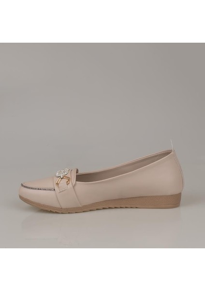 Krem Comfort Taş Işlemeli Kadın Babet fiyatları