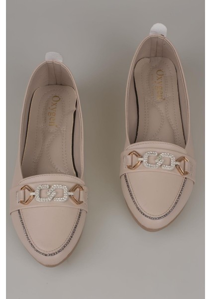 Krem Comfort Taş Işlemeli Kadın Babet modelleri