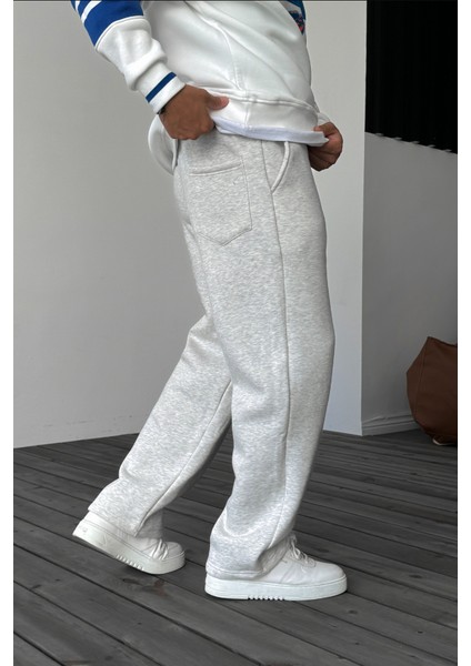 Erkek Gri Baggy Yazlık 3 Iplik Bol Kesim Düz Paça Mevsimlik Eşofman Altı RF0361