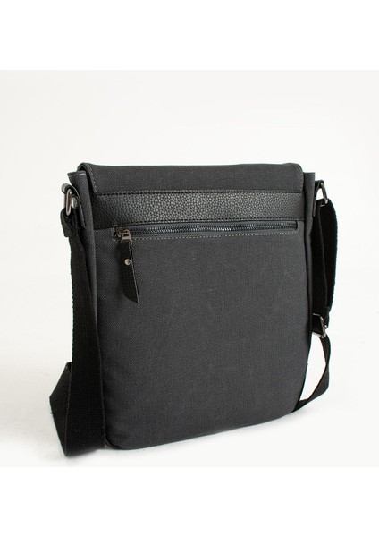 Şık Kanvas Postacı Çantası, Unisex, Siyah, Askılı ve Omuz Kullanımı