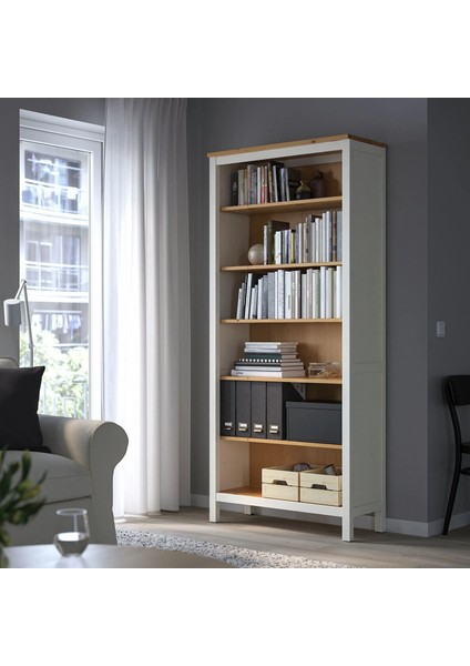 Hemnes Raflı Kitaplık 90 x 197 cm Beyaz Vernik ve Açık Kahverengi Masif Ahşap fiyatları