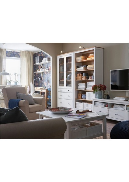 Hemnes Raflı Kitaplık 90 x 197 cm Beyaz Vernik ve Açık Kahverengi Masif Ahşap fırsatları