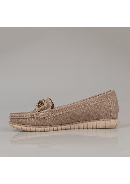 Krem Comfort Denim Kadın Düz Babet modelleri