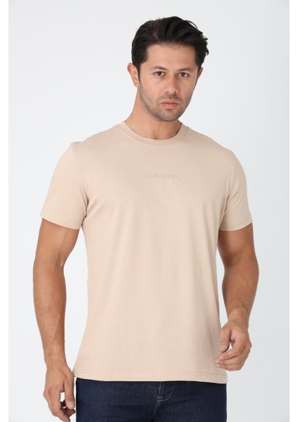 Bej Tişört - Ön Orta Kısımda Gri Nakışlı "zekora" Yazı fiyatları