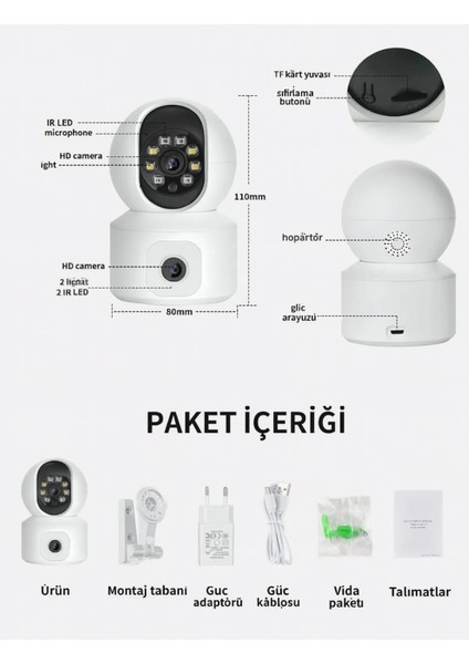 Wifi 4mp Çift Lens Güvenlik Kamerası - Gece Görüşlü, Hareket Algılamalı, Iki Yönlü Sesli fiyatları