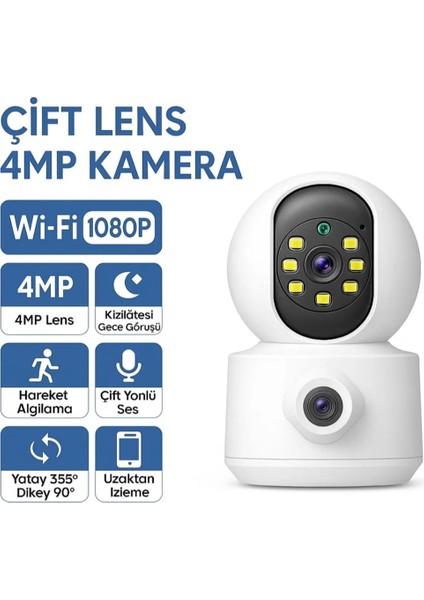 Wifi 4mp Çift Lens Güvenlik Kamerası - Gece Görüşlü, Hareket Algılamalı, Iki Yönlü Sesli modelleri