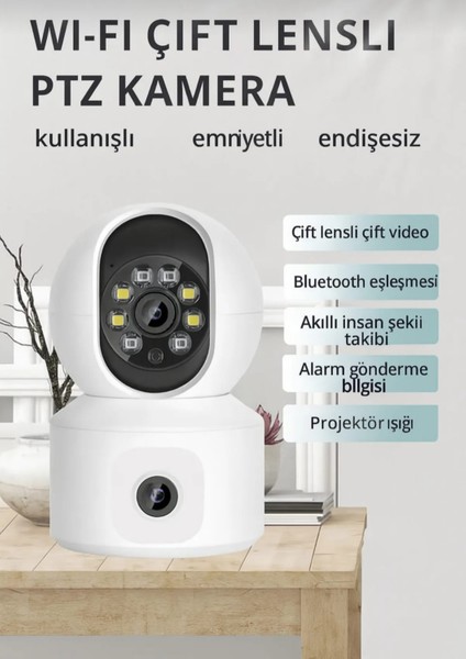 Wifi 4mp Çift Lens Güvenlik Kamerası - Gece Görüşlü, Hareket Algılamalı, Iki Yönlü Sesli fırsatları