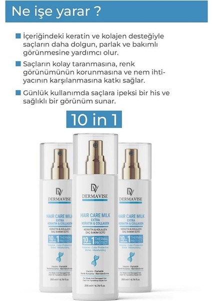 Keratin Kolajen Saç Bakım Sütü 200 ml Tüm Saç Tipleri için Parlaklık Verici
