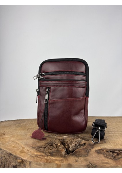 Hakiki Deri Unisex Telefon Çantası, Deri Bel Çantası, Çok Bölmeli Deri Omuz Çantası