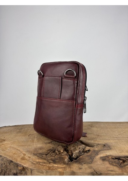 Hakiki Deri Unisex Telefon Çantası, Deri Bel Çantası, Çok Bölmeli Deri Omuz Çantası