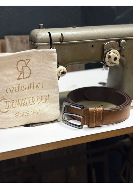 %100 Hakiki Deri Kemer, 4 cm Kemer, Nevada Derisi Kemer Taba-Kahverengi - 105