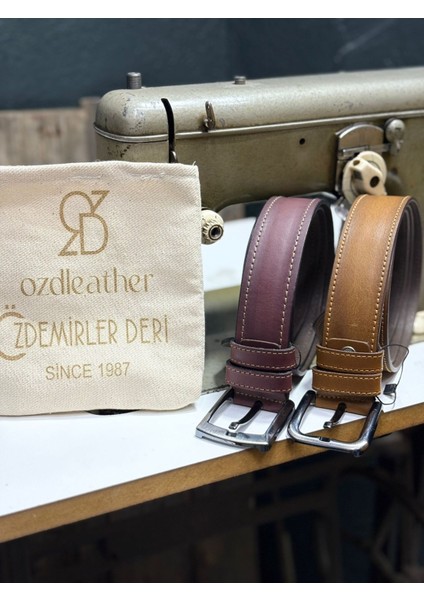 %100 Hakiki Deri Kemer, 4 cm Kemer, Nevada Derisi Kemer Taba-Kahverengi - 105 modelleri
