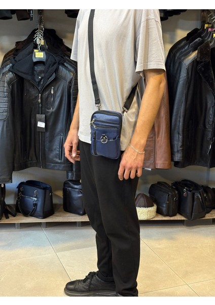 Hakiki Deri Unisex Telefon Çantası, Deri Bel Çantası, Çok Bölmeli Deri Omuz Çantası Taba