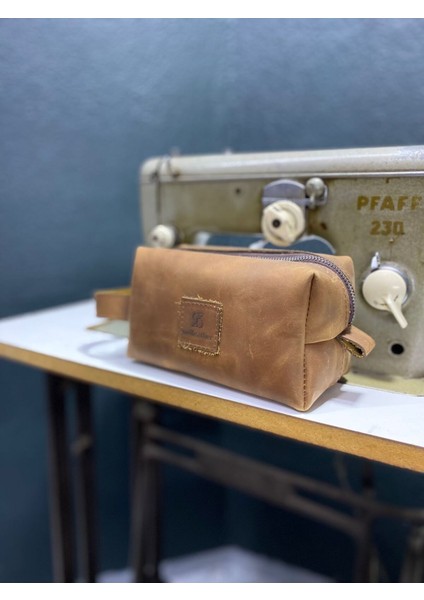 Hakiki Crazy Deri Kestane Unisex Seyahat Çantası, Dopp Kitt,traşlık,el Çantası