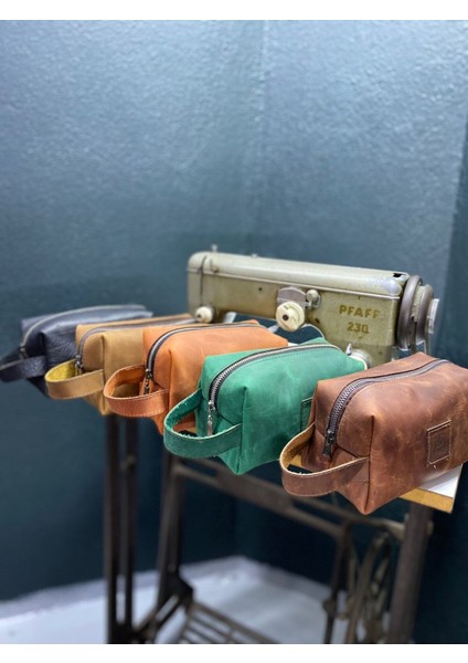 Hakiki Crazy Deri Kestane Unisex Seyahat Çantası, Dopp Kitt,traşlık,el Çantası