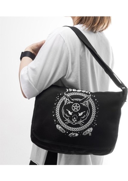 Gothic Kedi Baskılı Unisex Postacı Çantası, Siyah Renk, Şık ve Pratik Tasarım modelleri