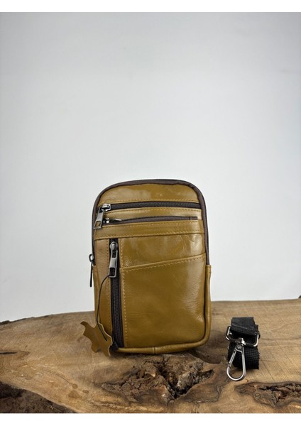Hakiki Deri Unisex Telefon Çantası, Deri Bel Çantası, Çok Bölmeli Deri Omuz Çantası Zeytin Yeşili modelleri