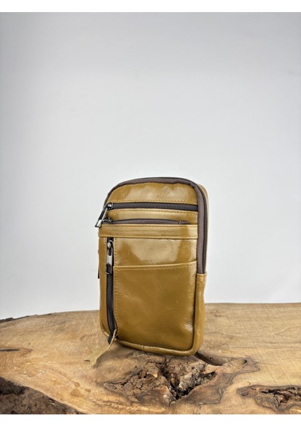 Hakiki Deri Unisex Telefon Çantası, Deri Bel Çantası, Çok Bölmeli Deri Omuz Çantası Zeytin Yeşili fırsatları