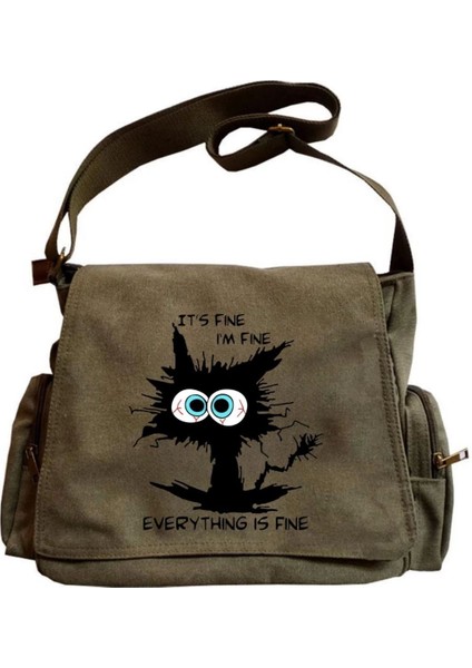 Renkli Sevimli Kedi Baskılı Unisex Postacı Çantası