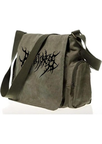 Yeşil Unisex Postacı Çanta, Gothic Punk Baskılı, Şık ve Pratik Tasarım