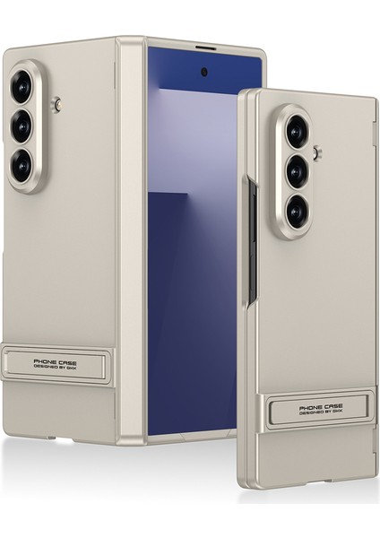 Samsung Galaxy Z Fold 7 Kılıf L Standlı Kamera Korumalı Kıpta Titanyum Renkli Mıknatıslı Pc Mika Kapak