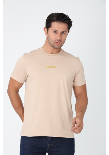 Bej Tişört - Ön Orta Kısımda Sarı Nakışlı "zekora" Yazı fiyatları