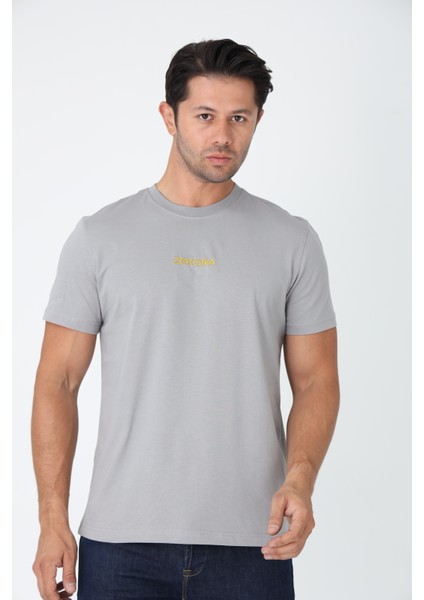 Gri Tişört - Ön Orta Kısımda Sarı Nakışlı "zekora" Yazı fiyatları