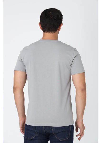 Gri Tişört - Ön Orta Kısımda Sarı Nakışlı "zekora" Yazı fırsatları