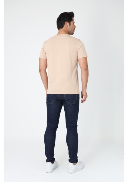 Bej Tişört - Ön Orta Kısımda Sarı Nakışlı "zekora" Yazı indirimleri