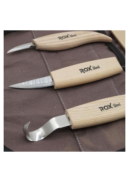 Wood Ahşap Kaşık Kuksa Oyma Bıçağı Seti 5 Parça Bez Çantalı modelleri