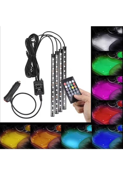 48 LED Araç Içi Ayak Altı LED Işık Kumandalı Müziğe Duyarlı Çakmaklık Girişli Çok Renkli Araç Içi Aydınlatma