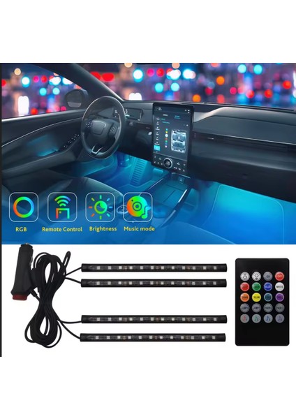 48 LED Araç Içi Ayak Altı LED Işık Kumandalı Müziğe Duyarlı Çakmaklık Girişli Çok Renkli Araç Içi Aydınlatma modelleri