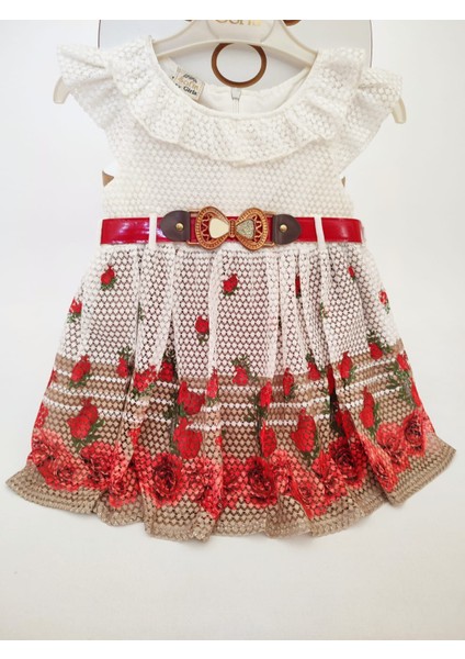 Kız Çocuk Dantel Detaylı Desenli Elbise ve Kemer fiyatları
