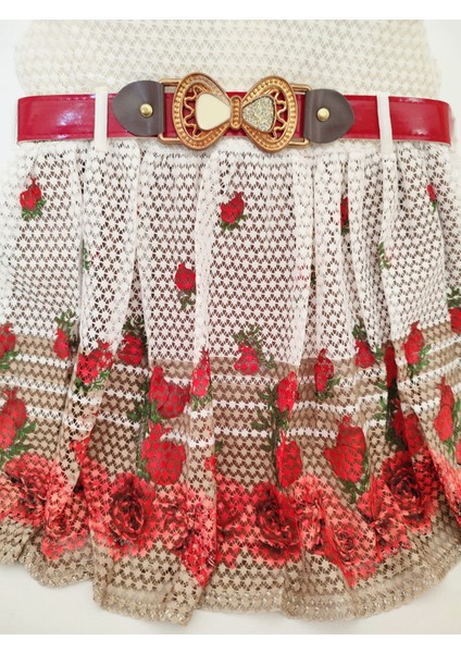 Kız Çocuk Dantel Detaylı Desenli Elbise ve Kemer modelleri