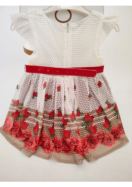 Kız Çocuk Dantel Detaylı Desenli Elbise ve Kemer fırsatları