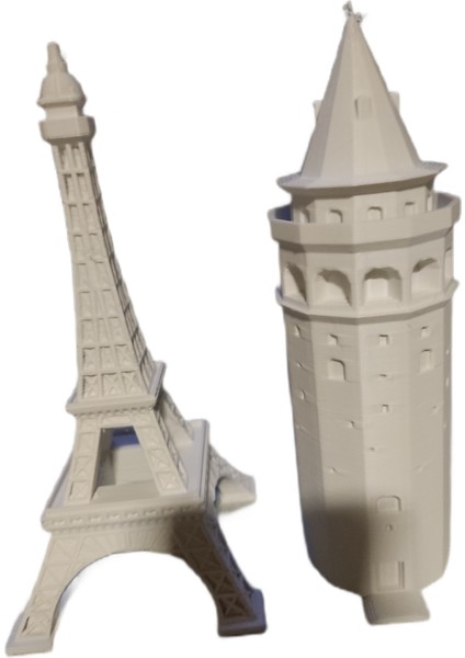 Dekoratif 3D Baskı Galata ve Eiffel Kulesi Seti - 20 cm - Beyaz