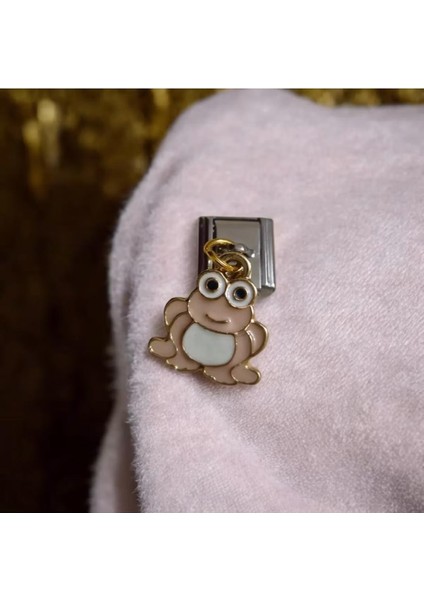 Italyan Kurbağa Detaylı Çelik Charm