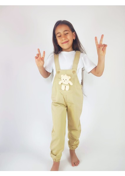 Kısa Kollu Tişört ve Ayıcıklı, Askı Boyu Ayarlanabilen Salopet Tulum 2'li Kız-Erkek Çocuk Takım indirimleri