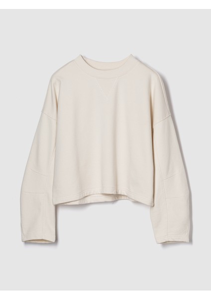 Kadın Kırık Beyaz Heavyweight Fransız Havlu Kumaş Barrel Kol Sweatshirt