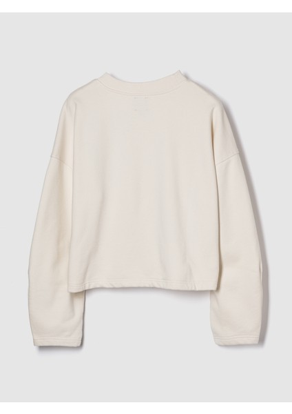 Kadın Kırık Beyaz Heavyweight Fransız Havlu Kumaş Barrel Kol Sweatshirt modelleri