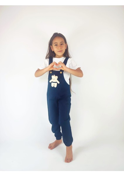 Kısa Kollu Tişört ve Ayıcıklı, Askı Boyu Ayarlanabilen Salopet Tulum 2'li Kız-Erkek Çocuk Takım