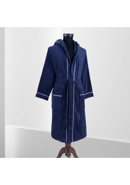 % 100 Pamuklu Laodikeia Kapşonlu Bornoz Kadın Erkek Unisex Lacivert fiyatları