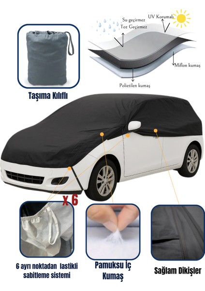 Siyah Yarım Araba Brandası, Su Geçirmez, Güneşten Korur, Toz ve Kir Önleyici, Buzlanma Önleyici modelleri