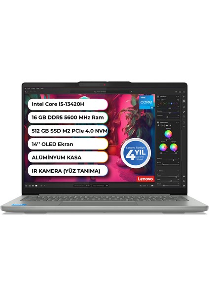 Ideapad Slim 5 14IRH10 Intel I5 13420H Ddr5 16 GB 512 GB SSD Freedos 14 Inç OLED 83HR0070TR