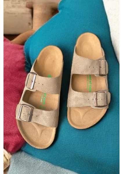 Anatomik Unisex Doğal Mantar Taban Hakiki Süet Deri Terlik