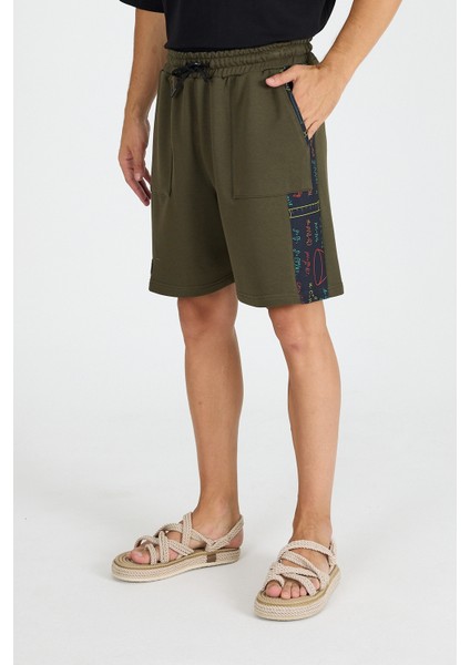 Erkek Haki Yan Geniş Garni Şort modelleri