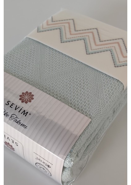 Jakar Desen Çift Kişilik Waffle Pike Takımı - Saçaklı Pike Delfina - Mint fırsatları