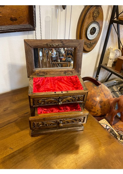 Ahşap 2 Cekmecelik Aynalı Kilitli Sandık